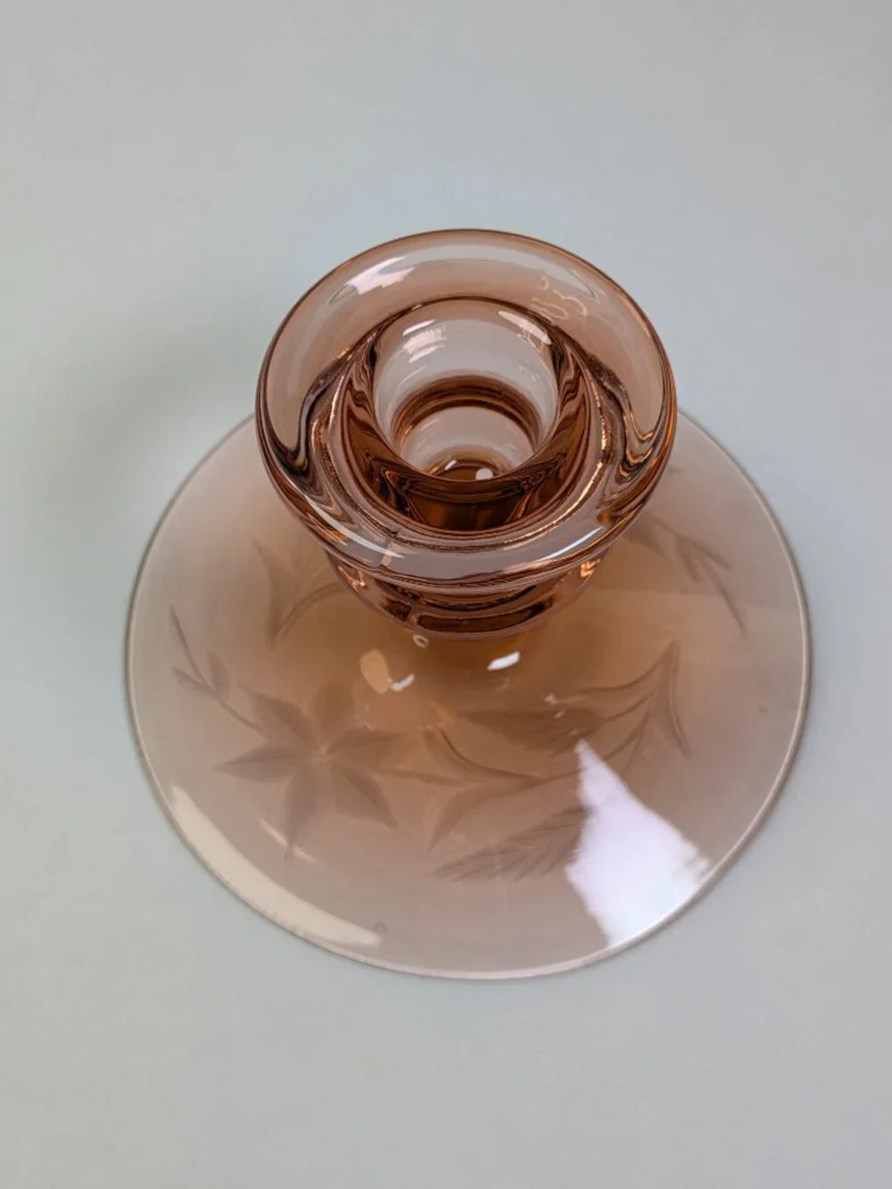 Vintage 1930s Depression Elegant Pink Glass Candle Holder / Pedestal Stand
